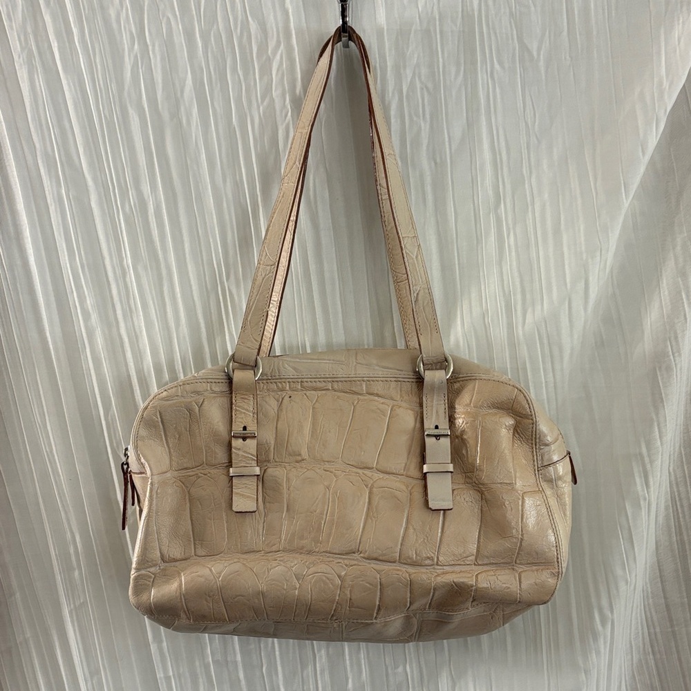 Fracesco Biasia Crocodile-Embossed Cream Leather Shoulder Bag